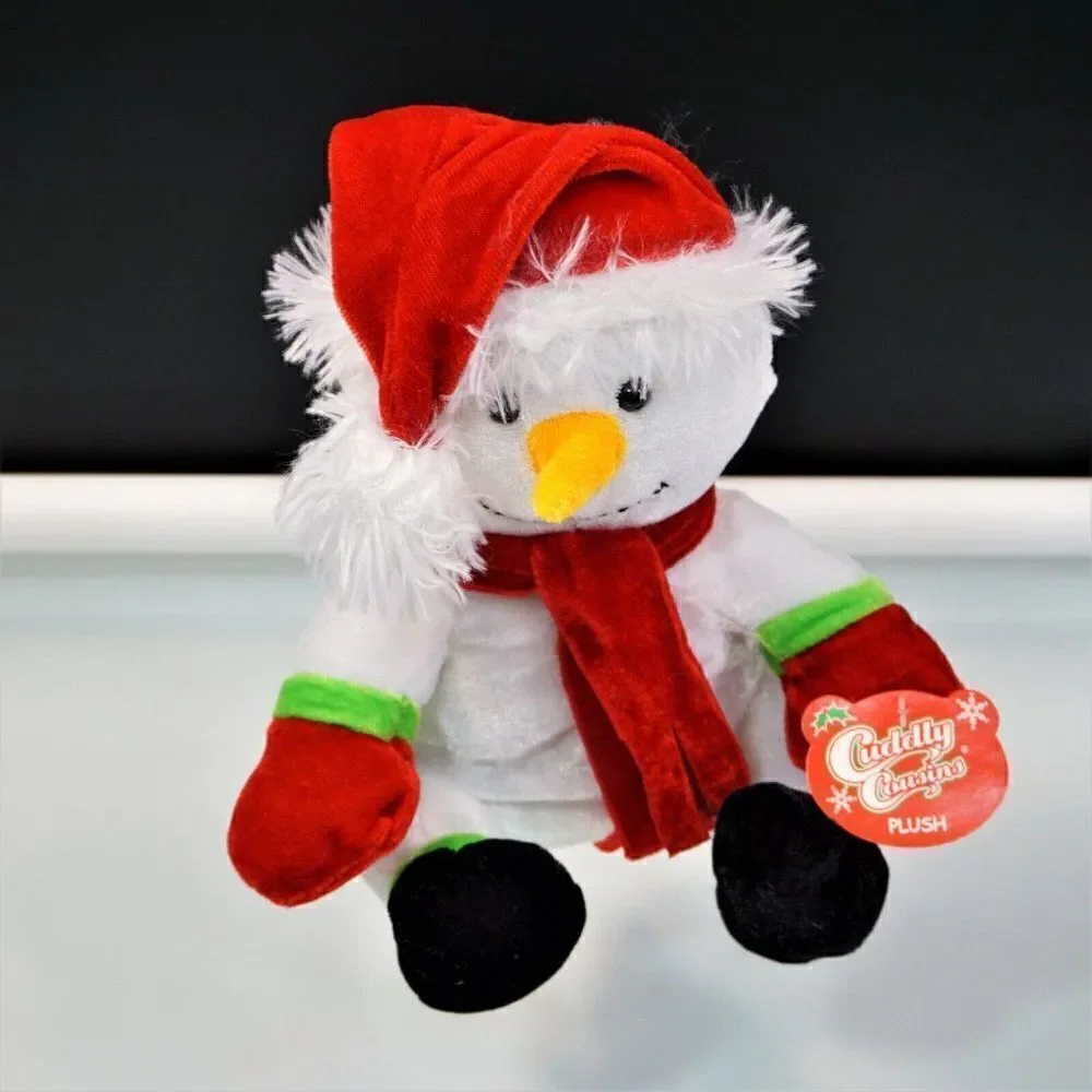 Greenbrier Cuddly Cousins Plush Stuffed Sitting Snowman Santa Clause Hat 9 Inch